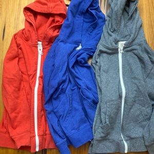 Lot of 3 boys lightweight zip up jackets